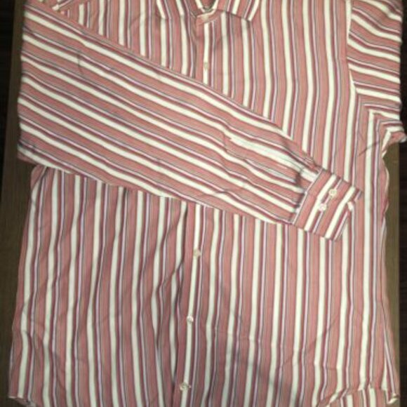 Tailorbyrd Red White Striped Medium Button Up  Dress Shirt Logo Business Style - Picture 4 of 11
